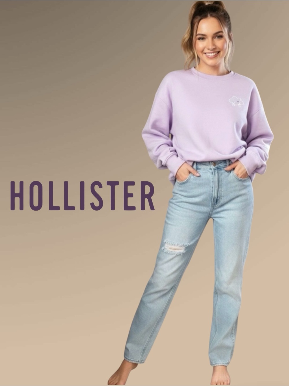 Hollister Ultra High Rise Stacked Vintage Straight Leg Jeans Light Blue 25x31 1R